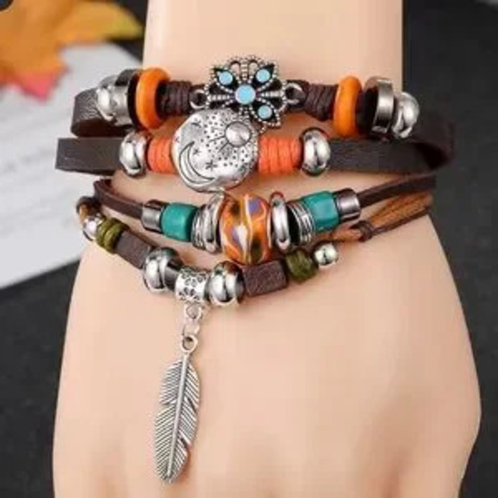 Bohemian Multicolor Leather Layeret Bracelet Set for men and women